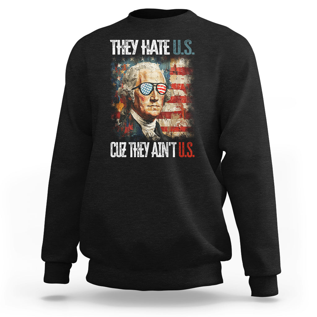 Fourth of July graphic sweatshirt, black; George Washington portrait with patriotic text.