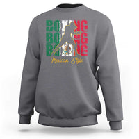 Charcoal gray crewneck sweatshirt with Mexican boxing graphic on back