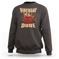 Dark charcoal crewneck sweatshirt with 'Birthday Dude' front print