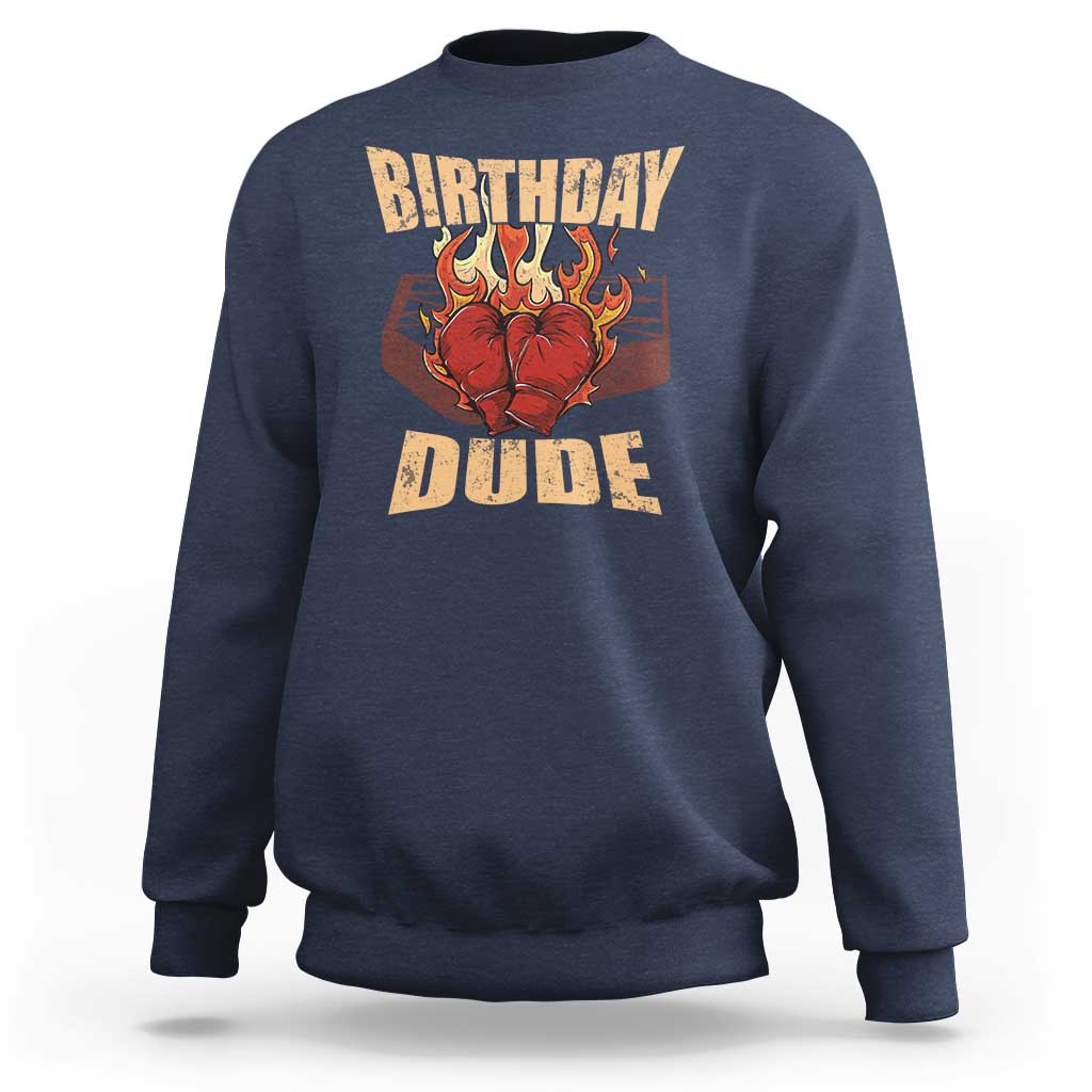 Navy crewneck sweatshirt with 'Birthday Dude' front print