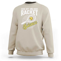 Sand sweatshirt with tennis racket science graphic and ribbed cuffs.