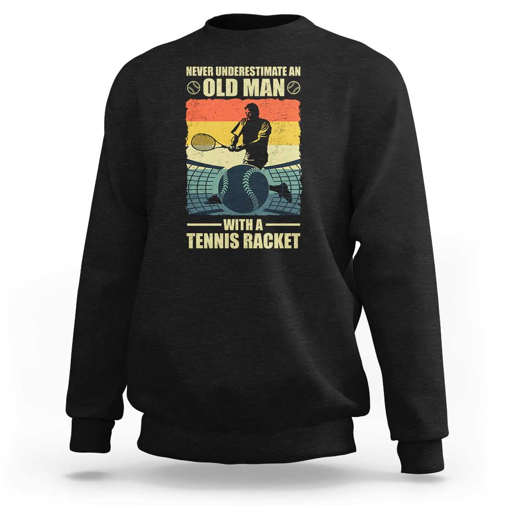Men's black tennis sweatshirt with back text and racket graphic