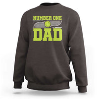 Tennis dad crewneck sweatshirt in charcoal brown with “Number One Dad” graphic
