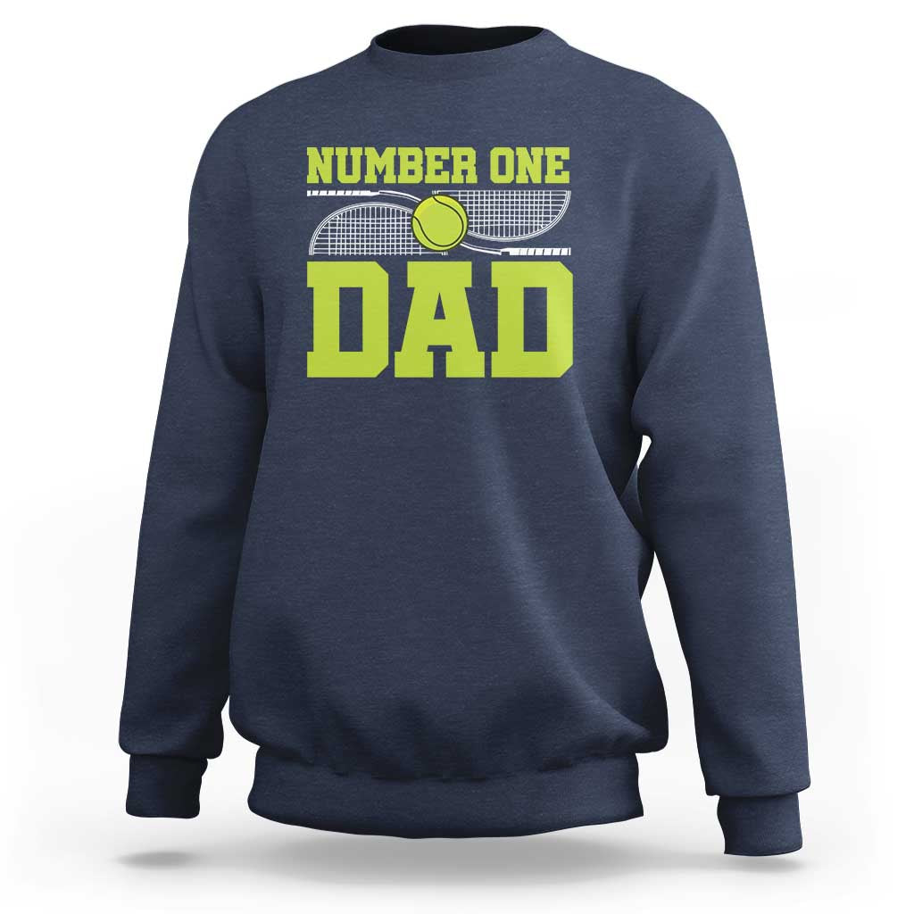 Tennis dad crewneck sweatshirt in navy with “Number One Dad” graphic