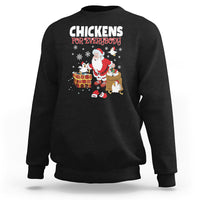 Black Christmas sweatshirt with 'CHICKENS FOR EVERYBODY' Santa and chickens graphic.