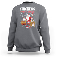 Charcoal gray Christmas sweatshirt with 'CHICKENS FOR EVERYBODY' Santa and chickens graphic.