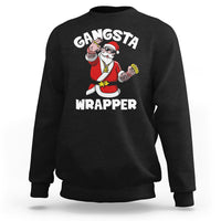 Black crewneck sweatshirt with 'Gangsta Wrapper' graphic of Santa rapper