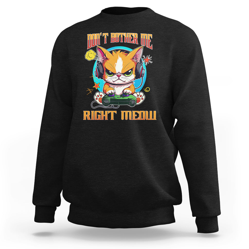 Black sweatshirt with cat gamer graphic and 'Right Meow' text
