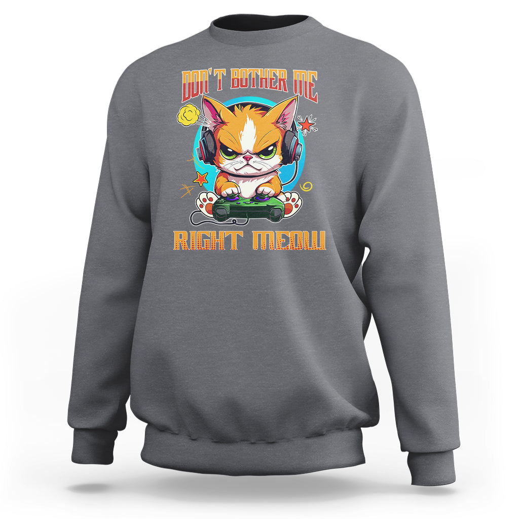 Charcoal sweatshirt with cat gamer graphic and 'Right Meow' text