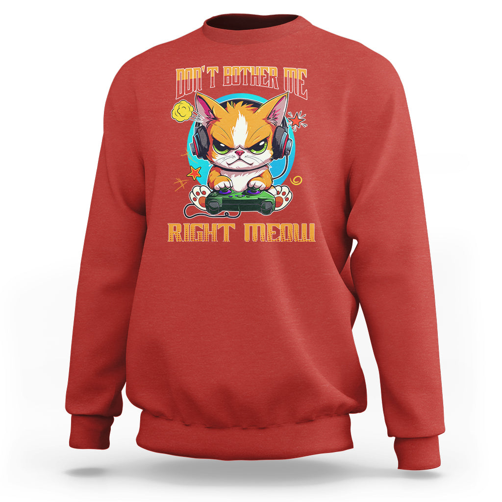 Red sweatshirt with cat gamer graphic and 'Right Meow' text