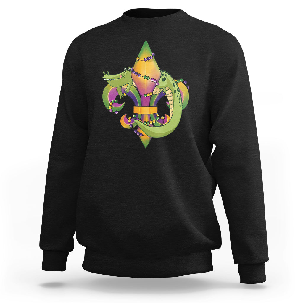 Mardi Gras Alligator Crocodiles Fleur De Lis Sweatshirt - Wonder Print Shop