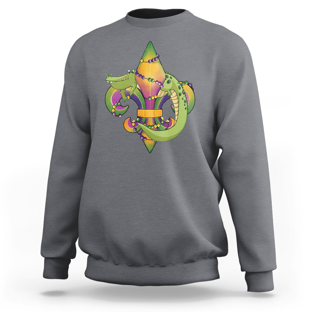 Alligator crocodile fleur-de-lis sweatshirt in charcoal gray, front graphic