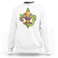 Alligator crocodile fleur-de-lis sweatshirt in white, front graphic
