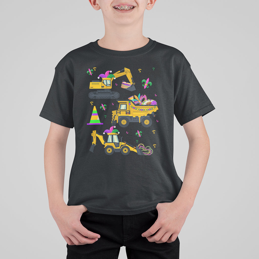 Mardi Gras T Shirt For Kid Jester Construction Vehicle Truck Fat Tuesday New Orleans - Wonder Print Shop