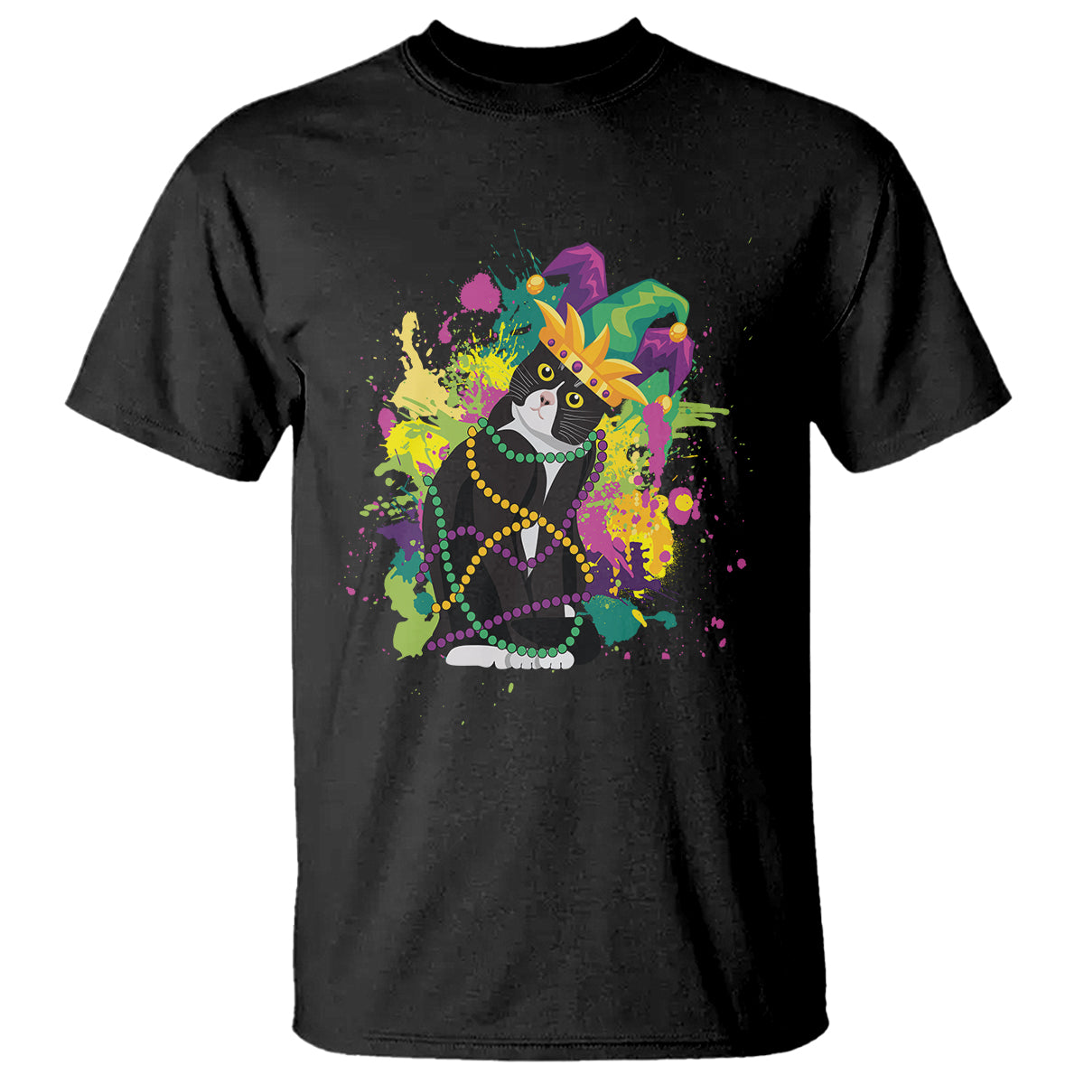 Mardi Gras Funny Tuxedo Cat Meme Beads T Shirt - Wonder Print Shop