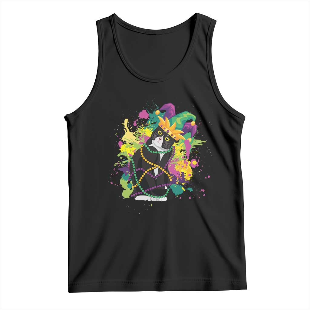 Mardi Gras Funny Tuxedo Cat Meme Beads Tank Top