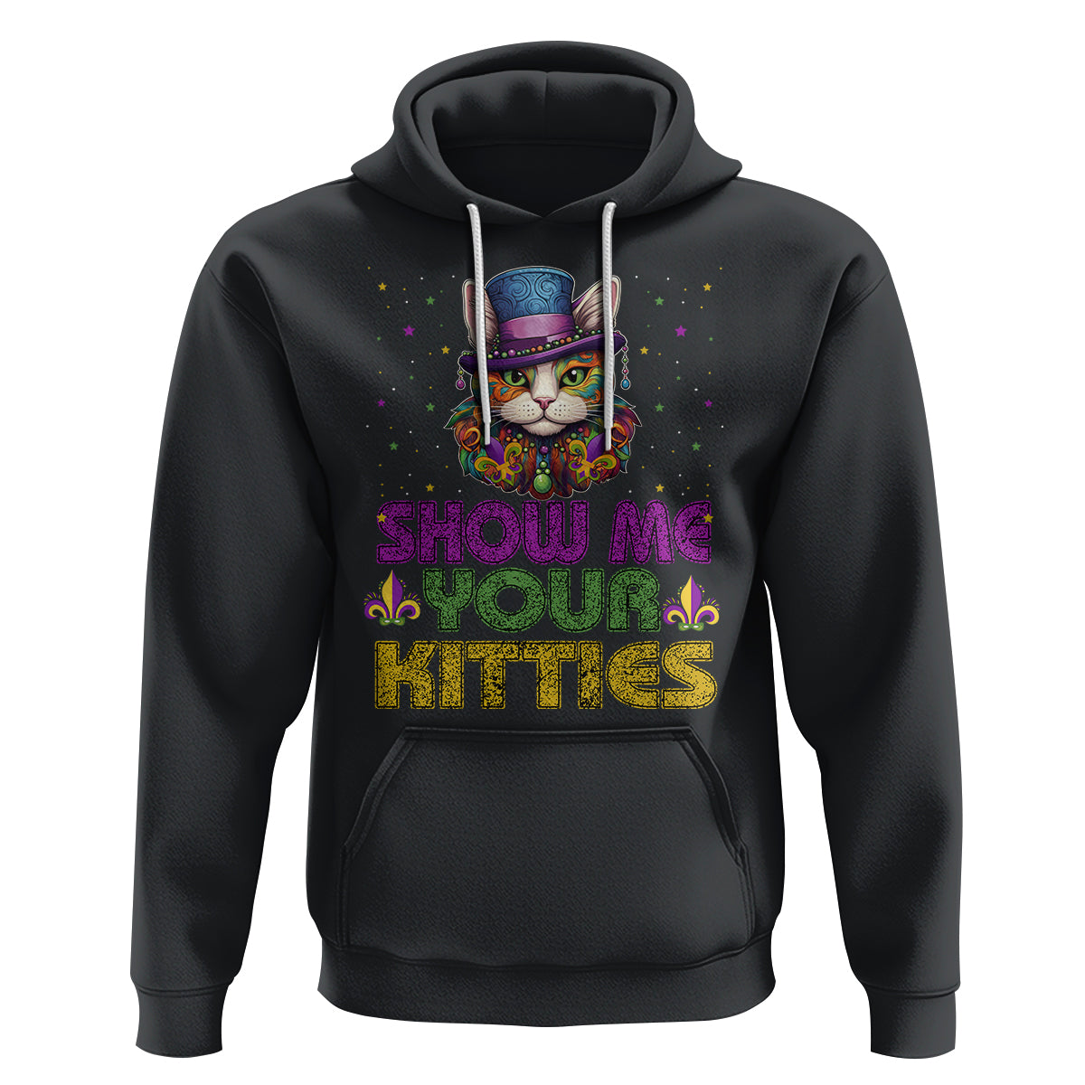 Mardi Gras Hoodie Show Me Your Kitties Cool Cat Jester Hat Bead - Wonder Print Shop