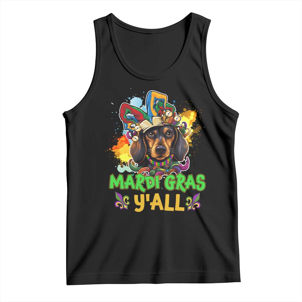 Mardi Gras Y'all Dachshund Dog With Beads Colorful Tank Top