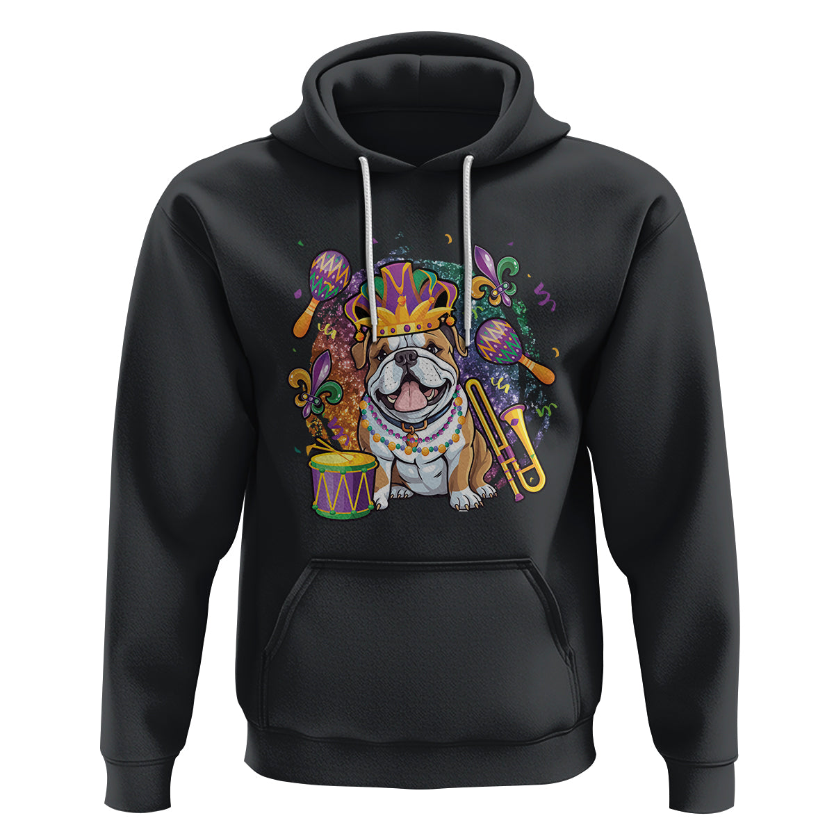 Mardi Gras Hoodie Fench Bulldog Cute Fat Tuesday Frenchie Pet Dog - Wonder Print Shop