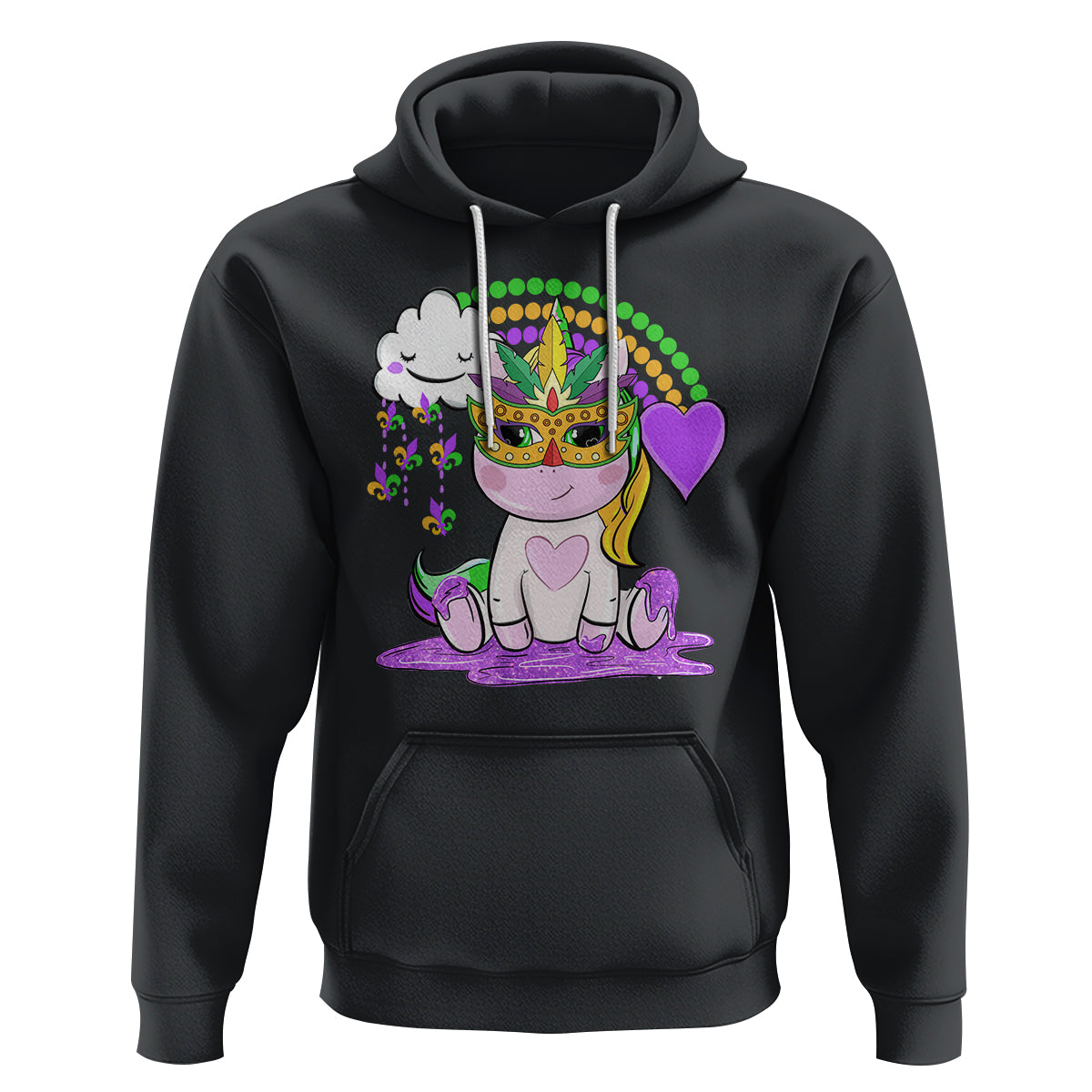 Mardi Gras Cute Unicorn Beads Rainbow Fleur De Lis Hoodie - Wonder Print Shop