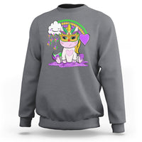 Charcoal gray crewneck sweatshirt with colorful unicorn and rainbow beads graphic