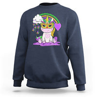 Navy crewneck sweatshirt with colorful unicorn and rainbow beads graphic
