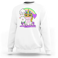 White crewneck sweatshirt with colorful unicorn and rainbow beads graphic