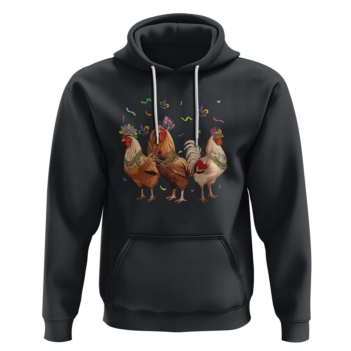 Mardi Gras Funny Farmer Jester Chicken Beads Hoodie - Wonder Print Shop