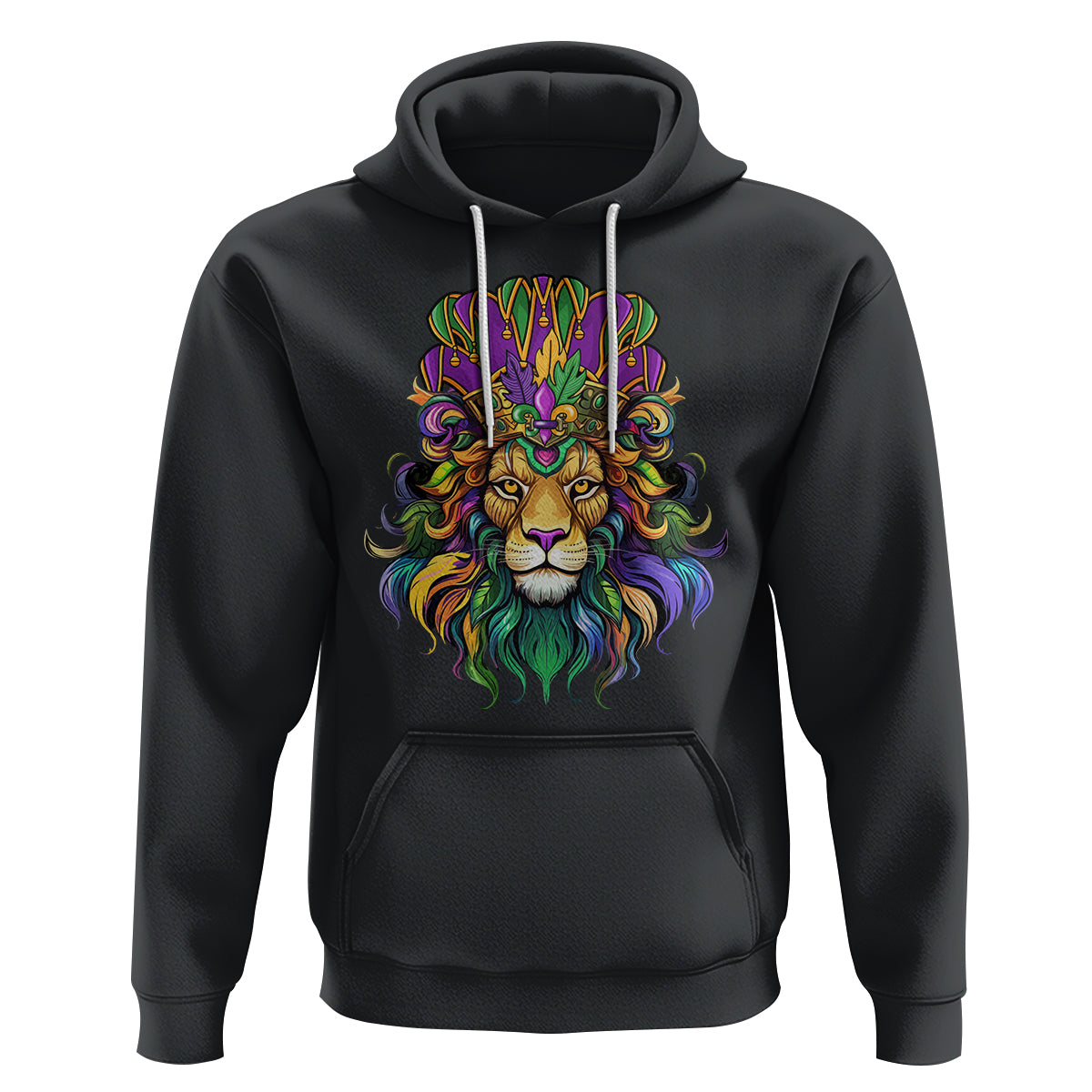 Mardi Gras Hoodie Pride Lion With Jester Hat Fat Tuesday Festival - Wonder Print Shop