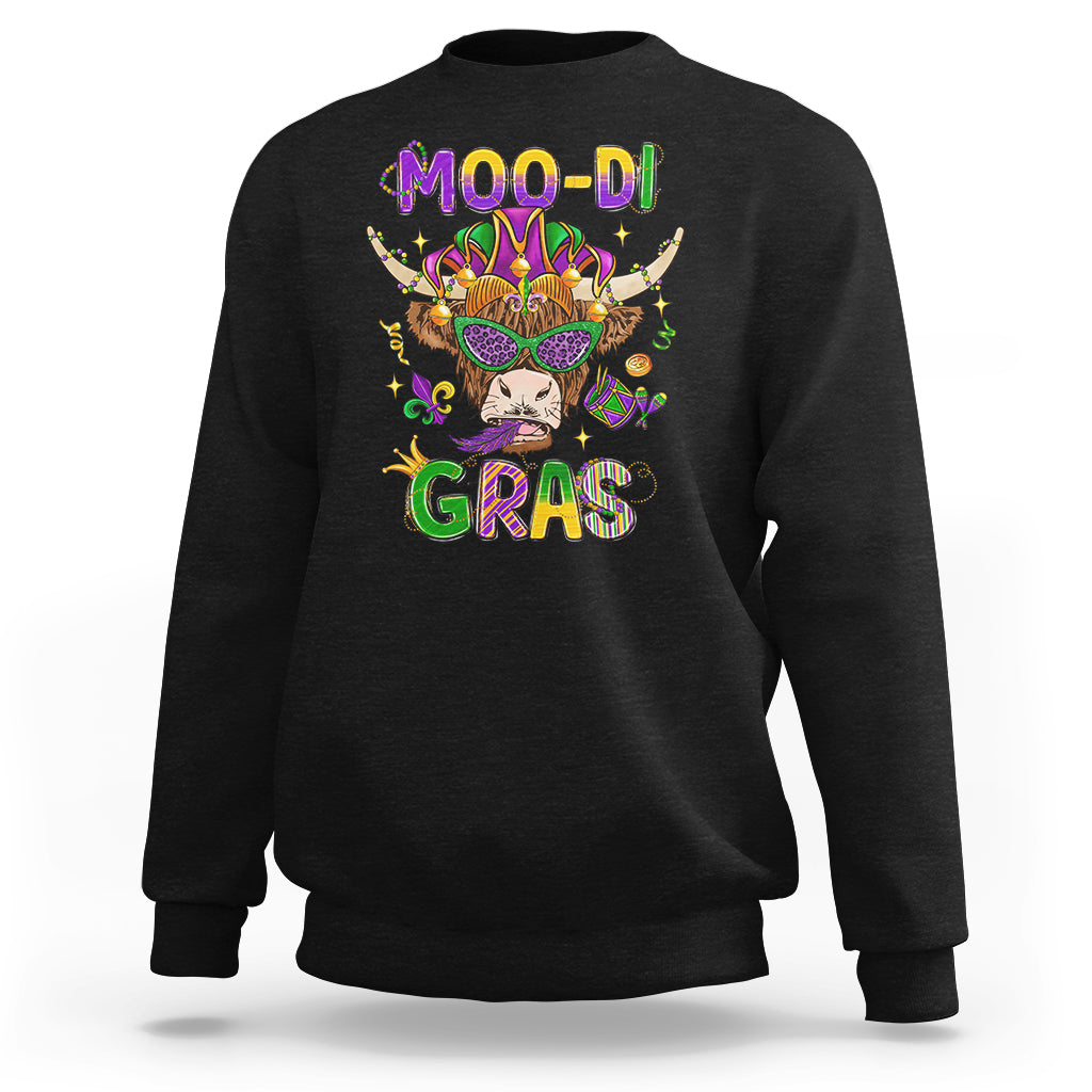 Mardi Gras Sweatshirt Moo-di Bead Heifer Cow Fat Tuesday Festival - Wonder Print Shop