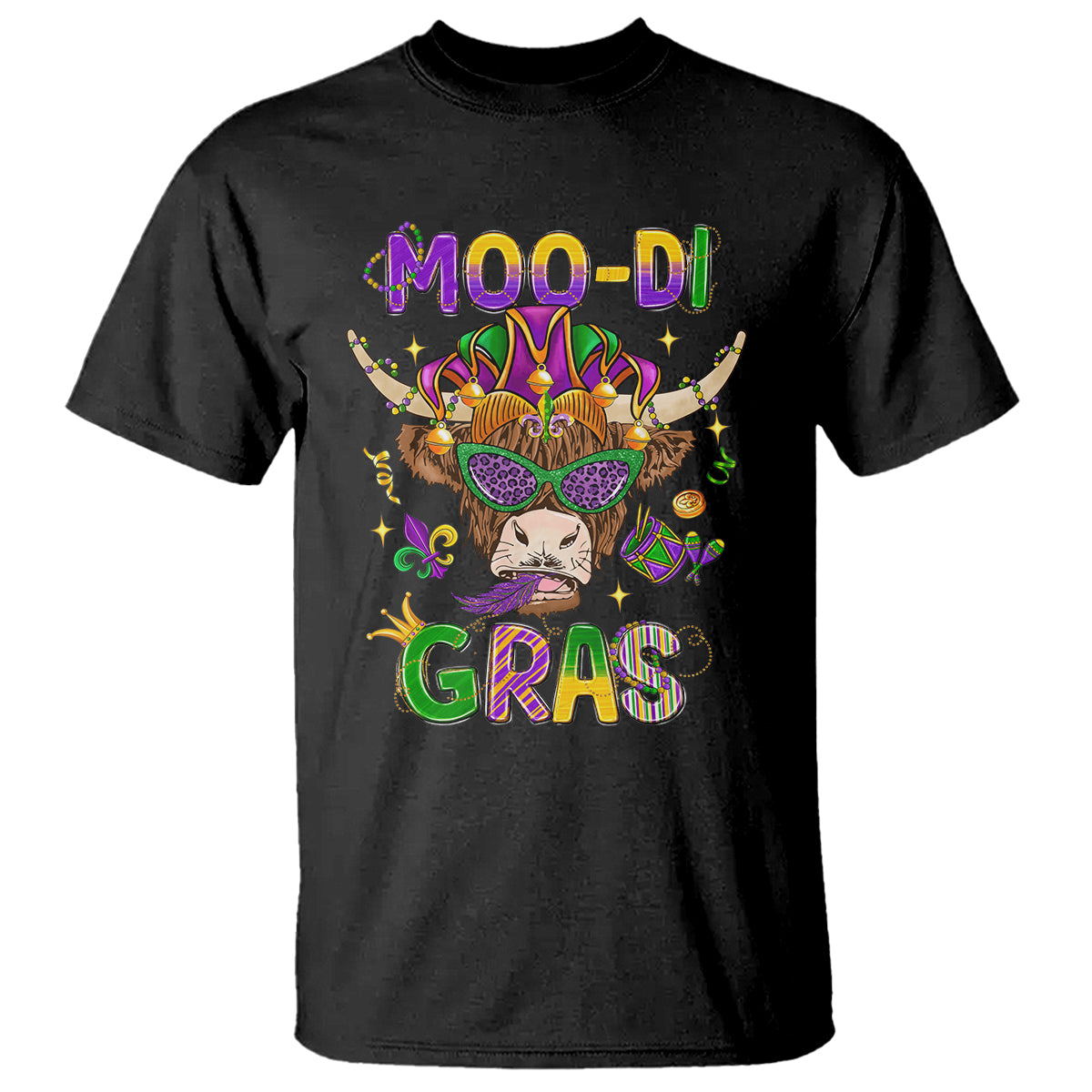 Mardi Gras T Shirt Moo-di Bead Heifer Cow Fat Tuesday Festival - Wonder Print Shop