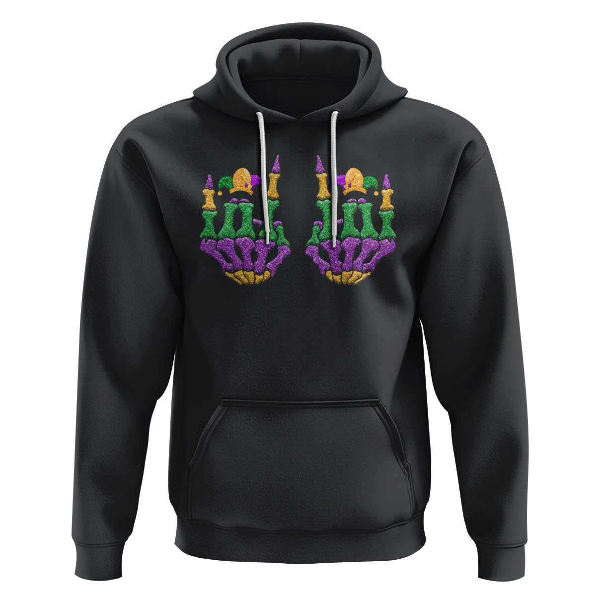 Mardi Gras Hoodie Jester Skeleton Rock Hand Fat Tuesday Festival - Wonder Print Shop