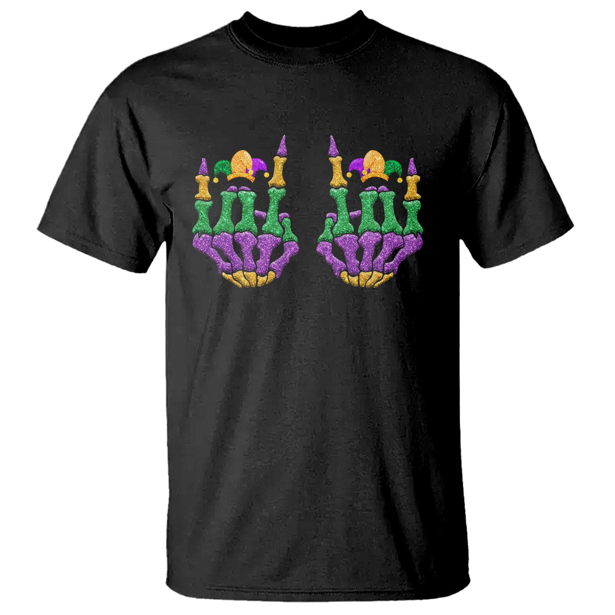 Mardi Gras T Shirt Jester Skeleton Rock Hand Fat Tuesday Festival - Wonder Print Shop