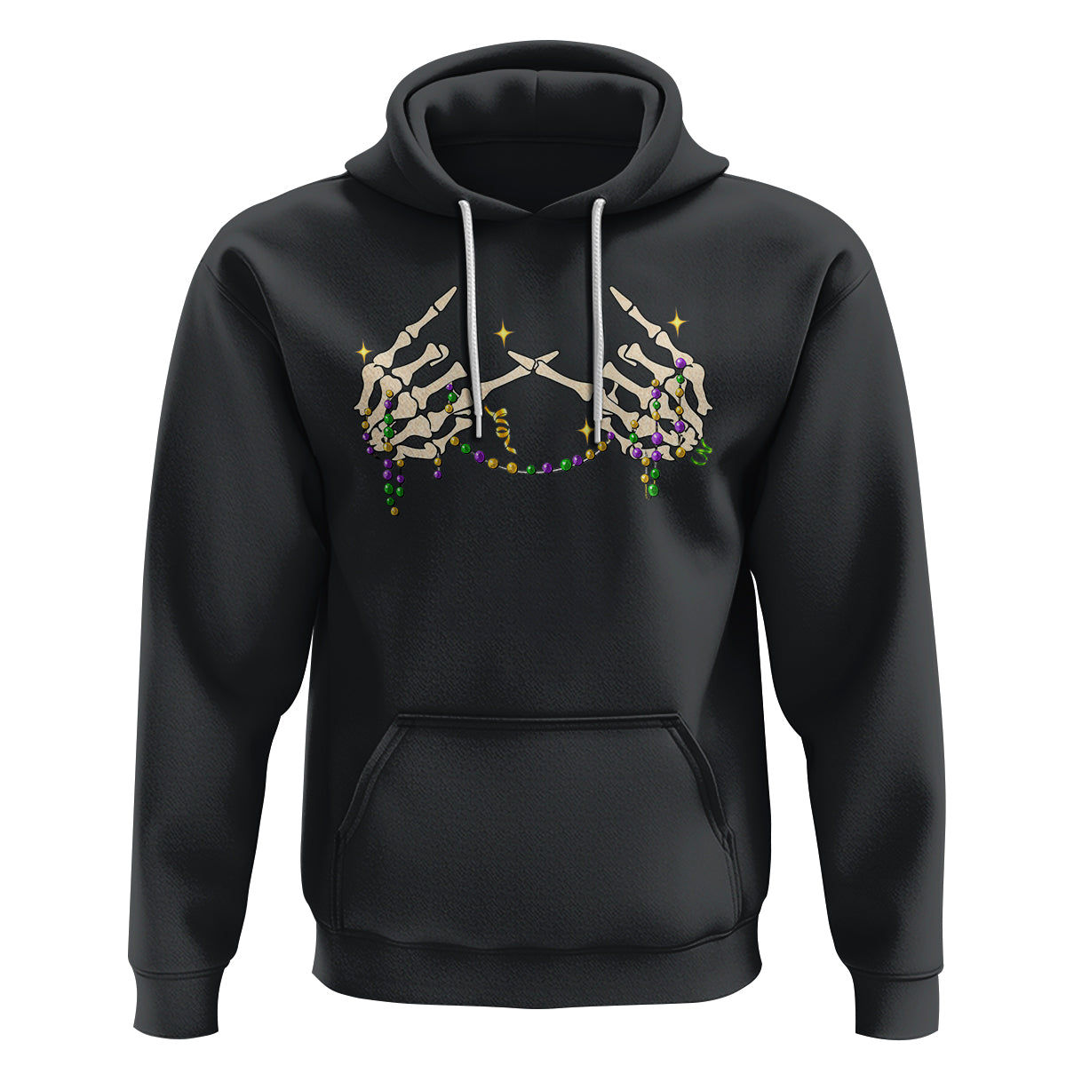 Mardi Gras Hoodie Skeleton Rock Hand Beads Fat Tuesday Festival - Wonder Print Shop