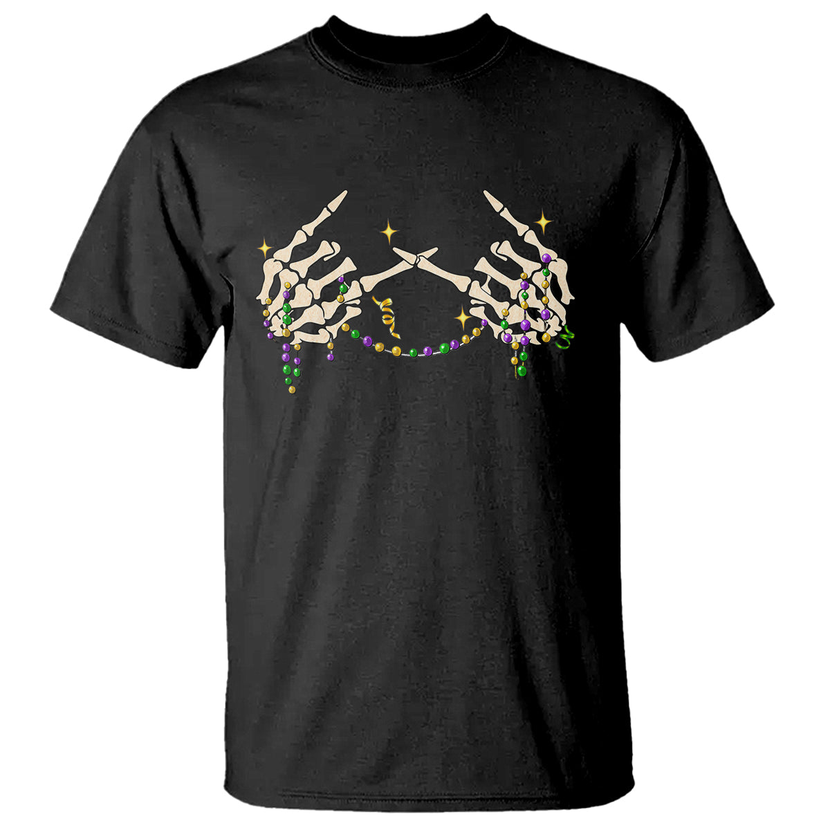 Mardi Gras T Shirt Skeleton Rock Hand Beads Fat Tuesday Festival - Wonder Print Shop