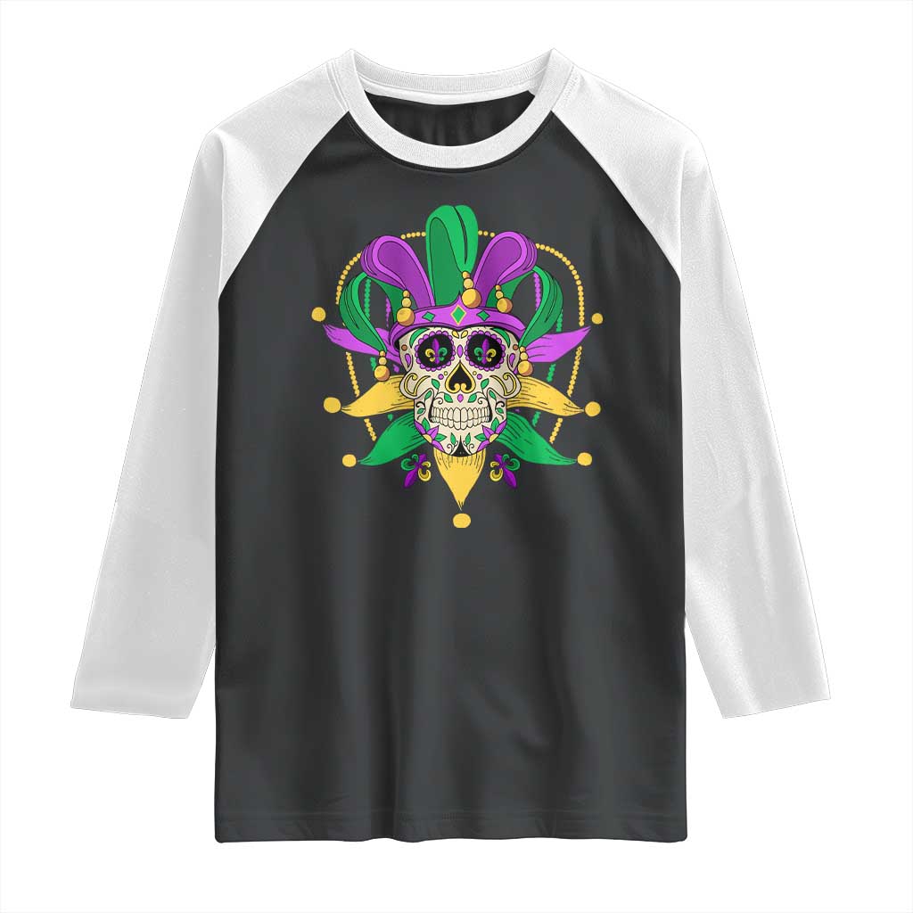 Mardi Gras Funny Sugar Skull Fat Tuesday New Orleans Raglan Shirt