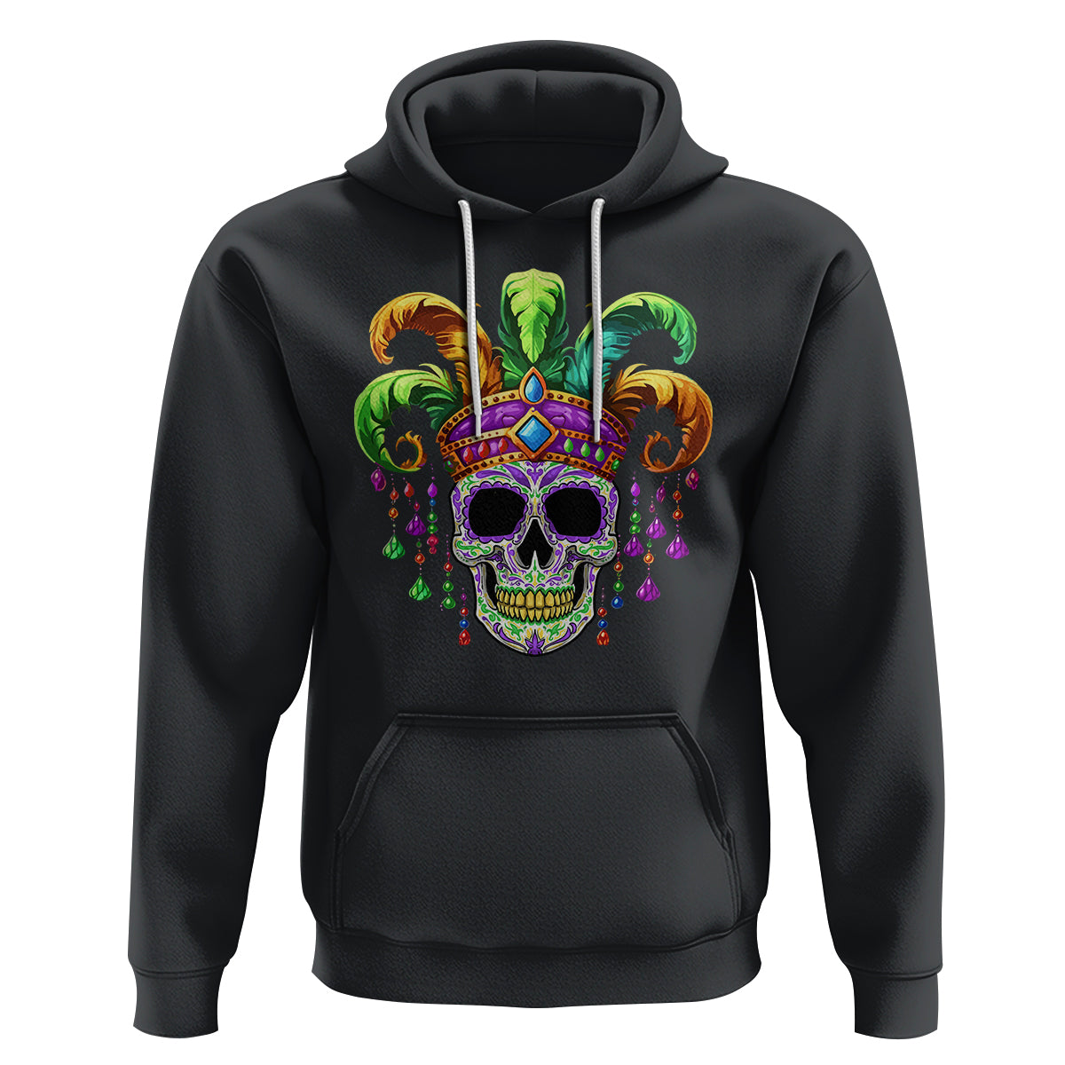 Mardi Gras Beads Sugar Skull Fat Tuesday New Orleans Hoodie - Wonder Print Shop