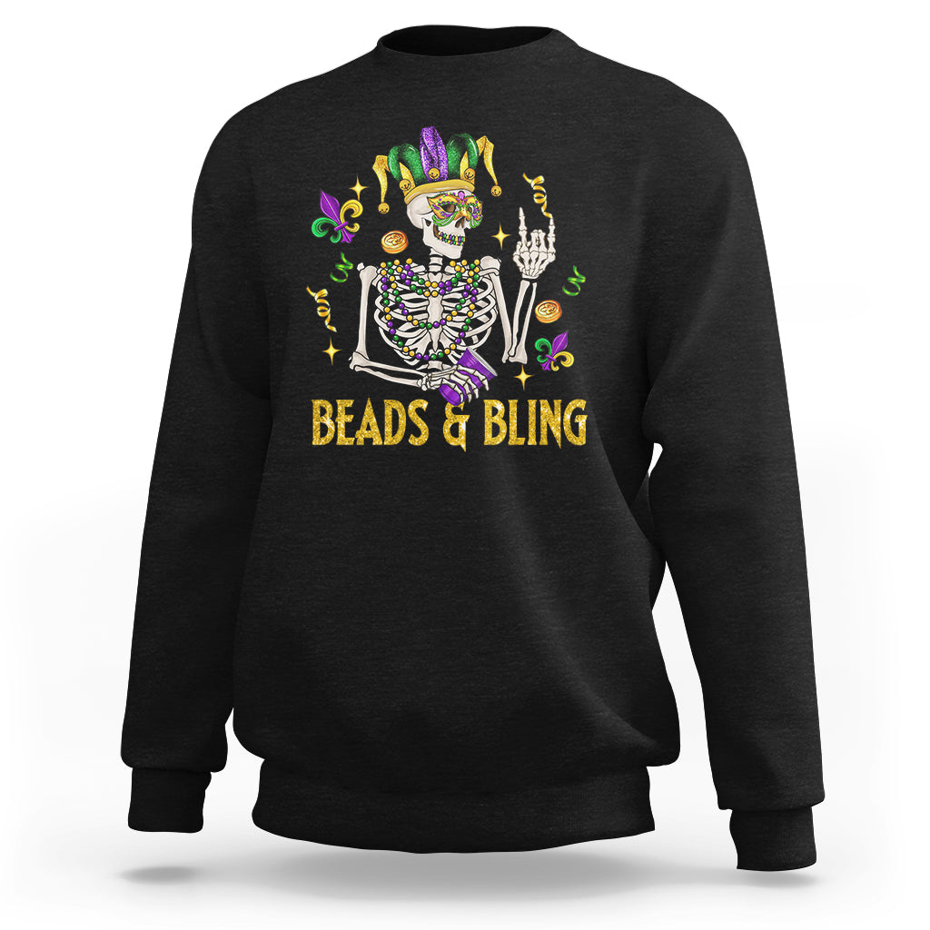 Mardi Gras Funny Skeleton Beads And Bling Sweatshirt - Wonder Print Shop