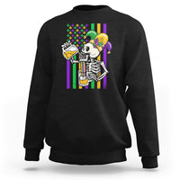 Black sweatshirt with colorful Mardi Gras skeleton beer graphic on front