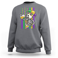 Charcoal gray sweatshirt with colorful Mardi Gras skeleton beer graphic on front