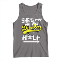 Women’s heather gray tank top with Drunker Half graphic
