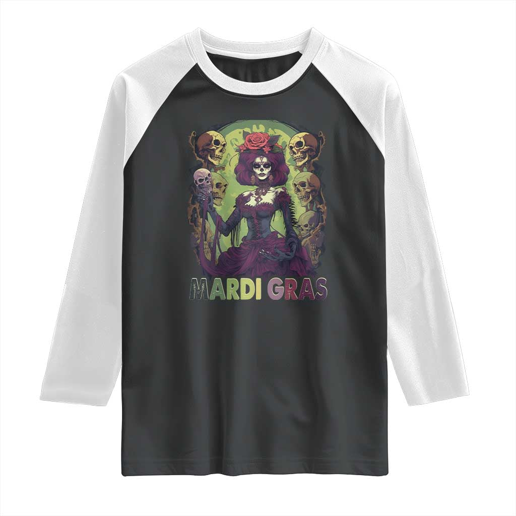 Mardi Gras Raglan Shirt Voodoo Queen Skeleton Witch Creepy Skull