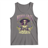 Gray tank top with colorful Mardi Gras graphic of a skull in a hat