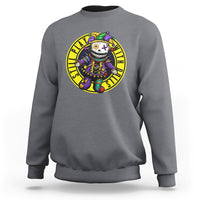Charcoal voodoo doll Mardi Gras sweatshirt, crewneck with colorful circular front graphic