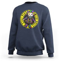 Navy voodoo doll Mardi Gras sweatshirt, crewneck with colorful circular front graphic