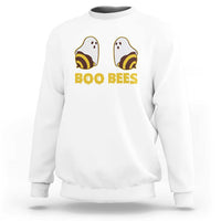 White crewneck sweatshirt with Boo Bees graphic of ghost and bee icons