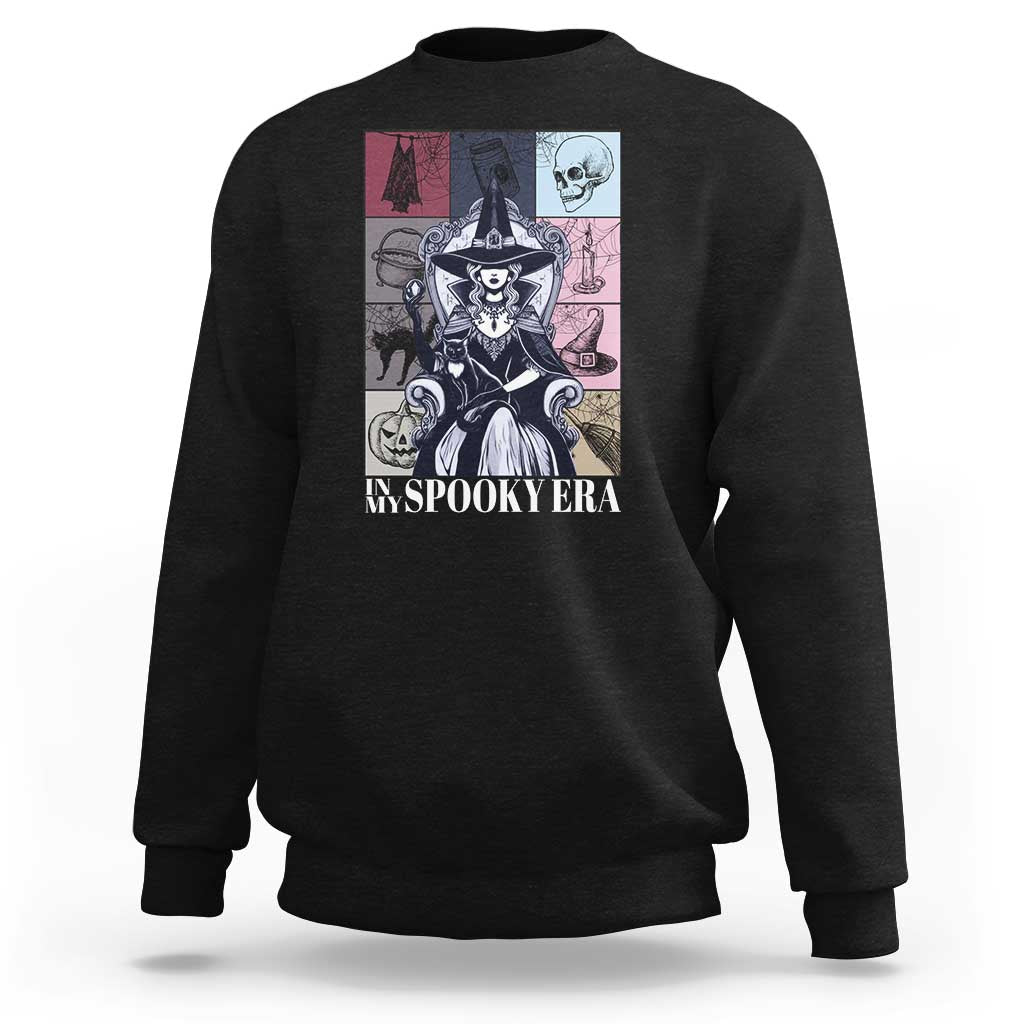 Halloween witch sweatshirt in black with front witch graphic and text