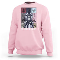 Halloween witch sweatshirt in blush pink with front witch graphic and text