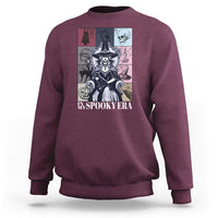 Halloween witch sweatshirt in maroon with front witch graphic and text
