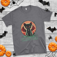 Gray t-shirt with cartoon vampire cat graphic and VAMPURR text